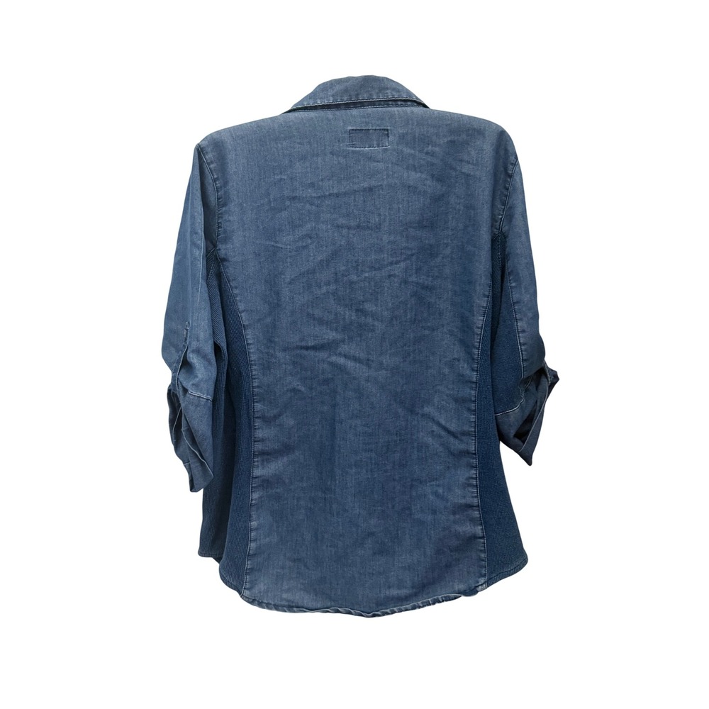 Cavalini Denim Collection Rose Embroidered Button Down Shirt Blue Large CTP99M - Picture 8 of 8